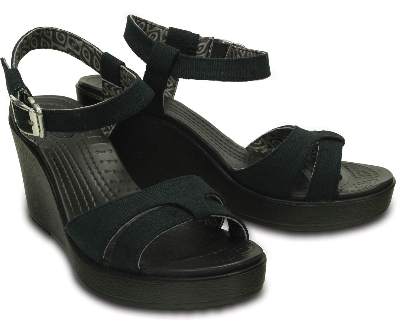  Crocs - Leigh Giày Sandal Guốc Wedge W Black/Black Nữ 