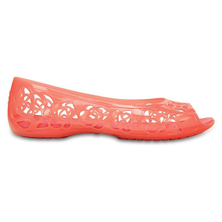  Crocs - Giày búp bê bé gái Isabella Jelly Flat GS Coral 203282-689 (Hồng) 