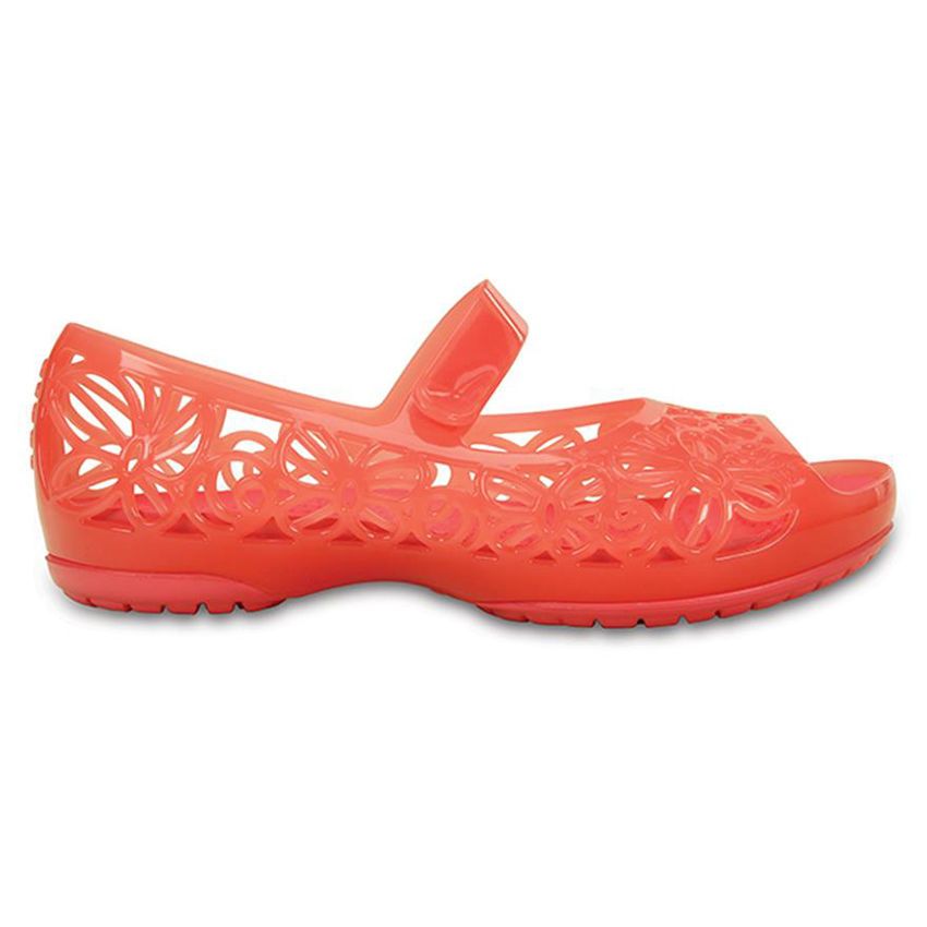  Crocs - Giày búp bê bé gái Isabella Jelly Flat PS Coral 203281-689 (Hồng) 