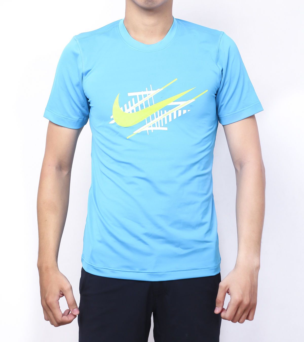  Nike - Áo Thun Thể Thao Nam DRI - FIT Họa Tiết (Xanh Dương Phối Vàng) 