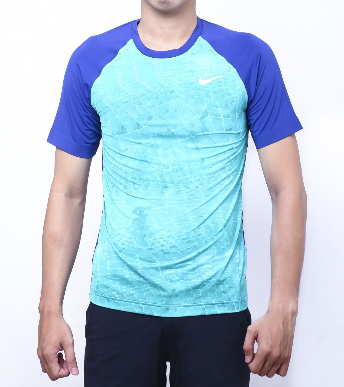  Nike - Áo Thun Thể Thao Nam DRI - FIT Sọc Ngang Dọc (Xanh Dương Phối Xanh Navy) 
