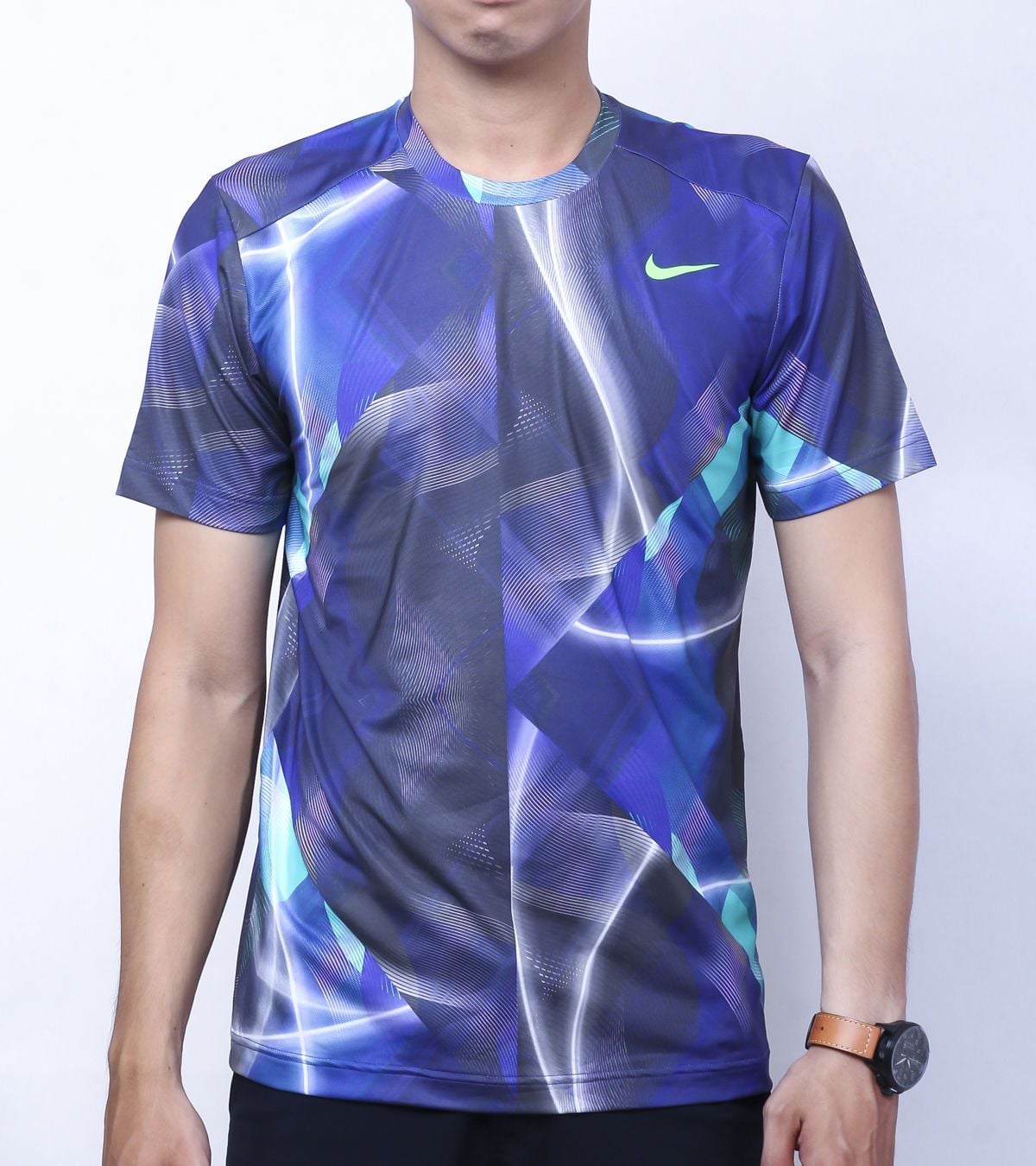  Nike - Áo Thun Thể Thao Nam DRI - FIT Họa Tiết (Xanh Phối Tím) 