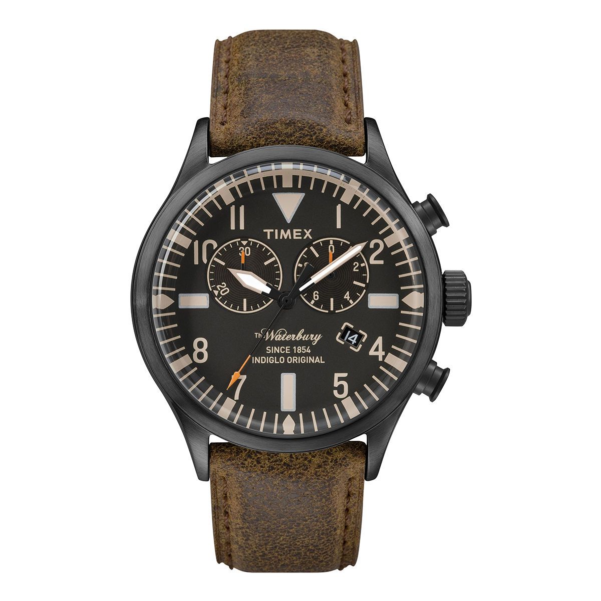  Timex - Đồng Hồ Thời Trang Nam Dây Da Waterbury Chronograph (Nâu) 