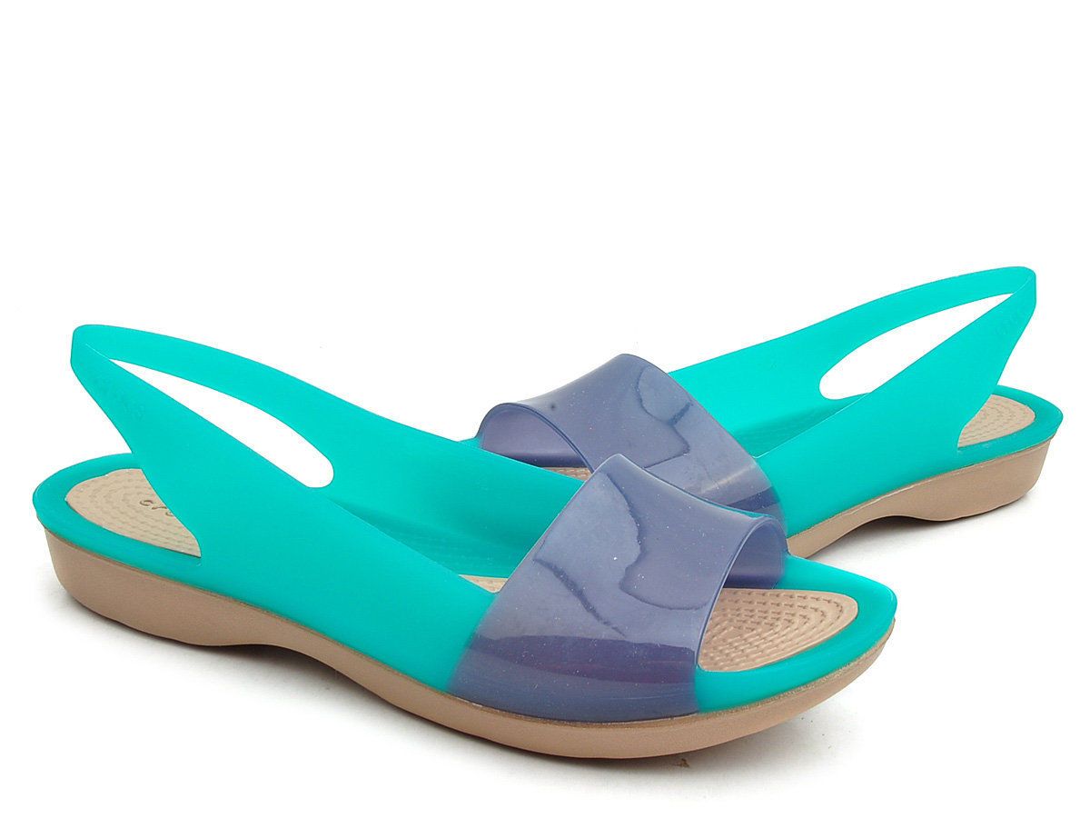  Crocs - ColorBlock Translucent Giày Búp Bê Flat Tropical Teal/Nautical Navy Nữ 