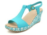  Crocs - A-leigh Ikat Guốc Wedge W TURQUOISE/GOLD Nữ 