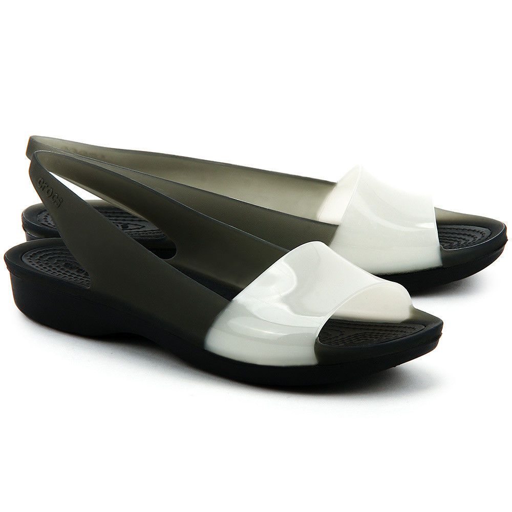  Crocs - ColorBlock Translucent Giày Búp Bê Flat Black/Stucco Nữ 
