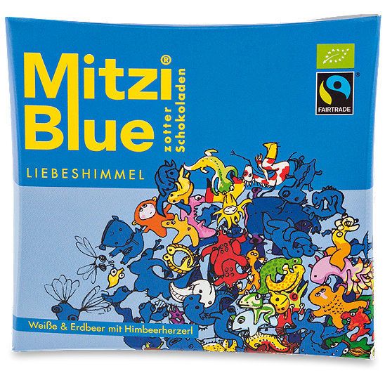  zotter Mitzi Blue Liebeshimmel Schokolade Weiße & Erdbeer 