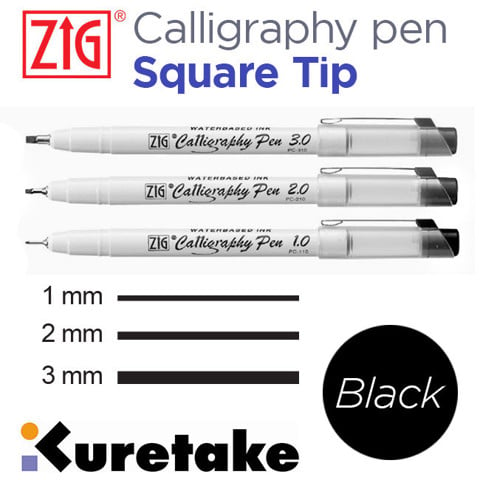 Bút Zig Calligraphy Pen, đầu Square, Black