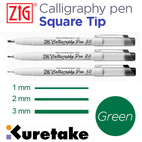 Bút Zig Calligraphy Pen, đầu Square, Green