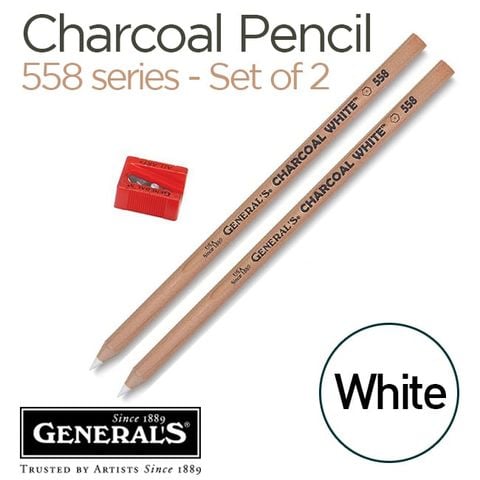 Chì charcoal trắng General's 558 series, bộ 2 cây kèm chuốt chì
