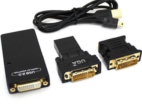 Cáp chuyển đổi USB 2.0 sang DVI (24+5) - kèm theo các đầu chuyển DVI sang VGA, DVI sang HDMI