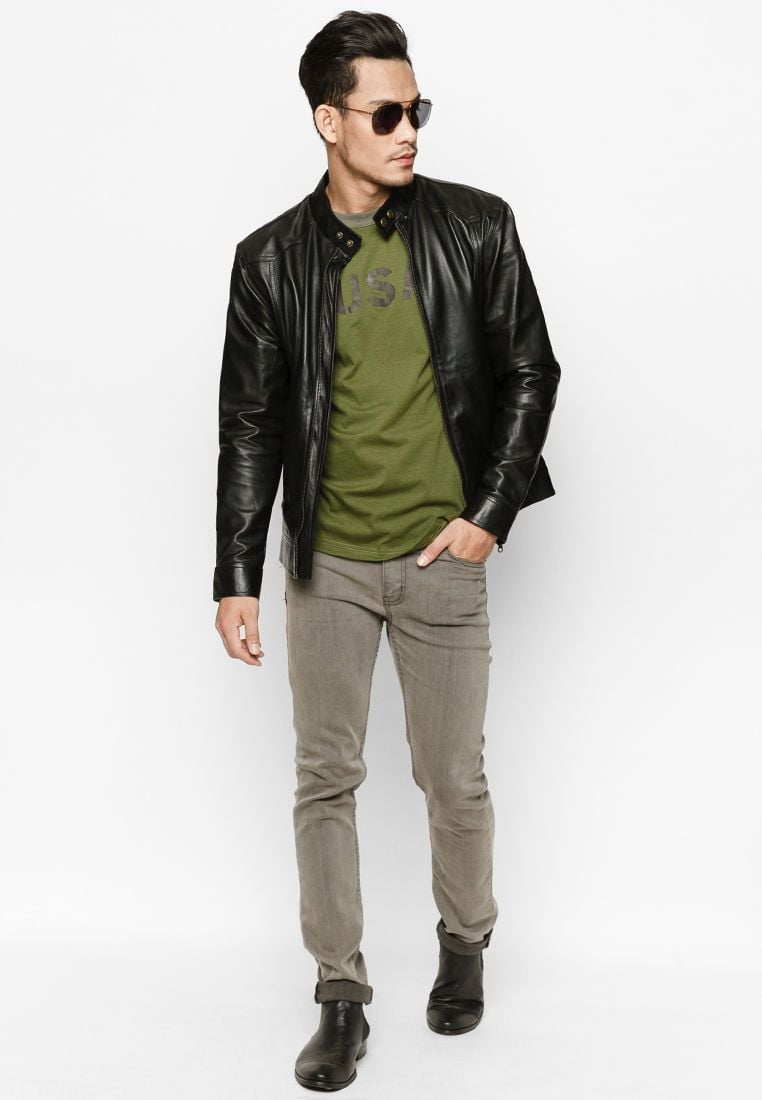 Áo Da Cừu Nam Màu Đen AKD147