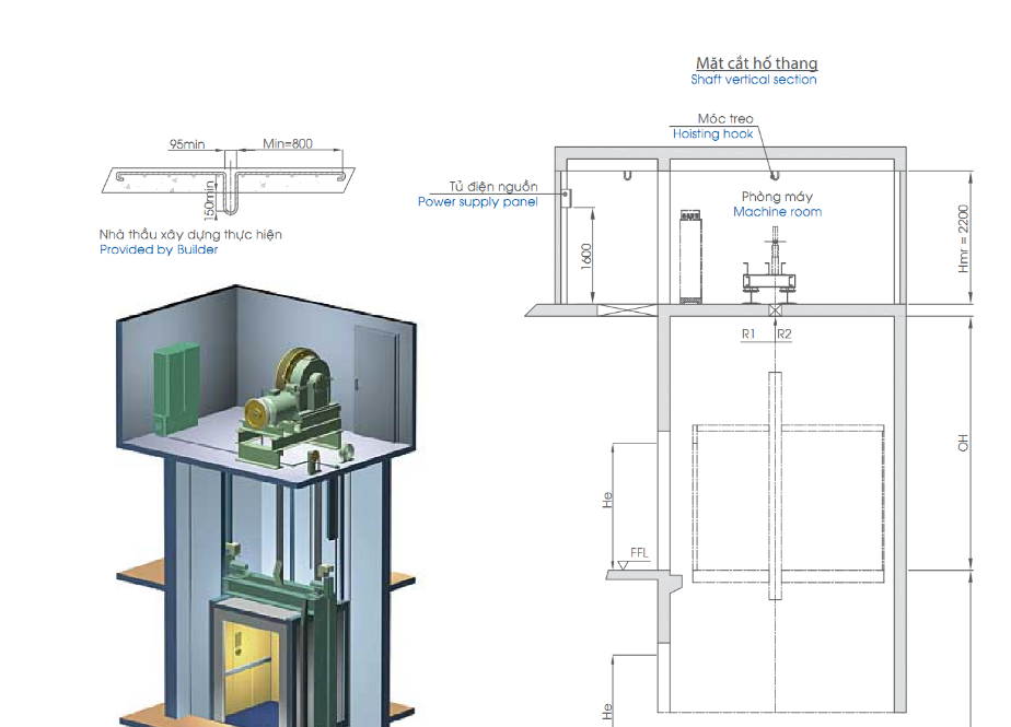 Bản vẽ thiết kế thang máy gia đình 350kg loại 4 tầng