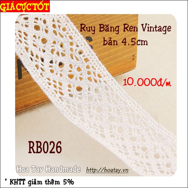 Ruy Băng Ren Vintage màu trắng 4.5cm RB026