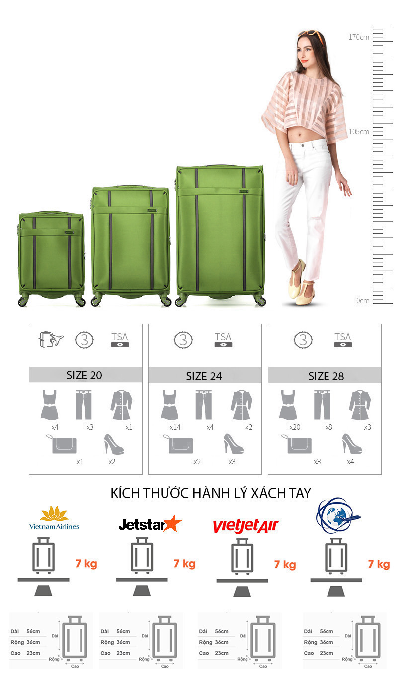 Vali kéo cỡ lớn Lusetti Green 1