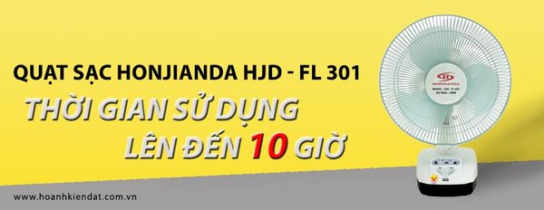 Quạt sạc HJD – FL 301, chiếc quạt sạc có thời lượng sử dụng lên đến 10 giờ.