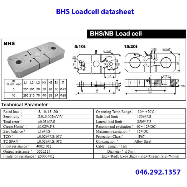 Thông số kỹ thuật loadcell BHS
