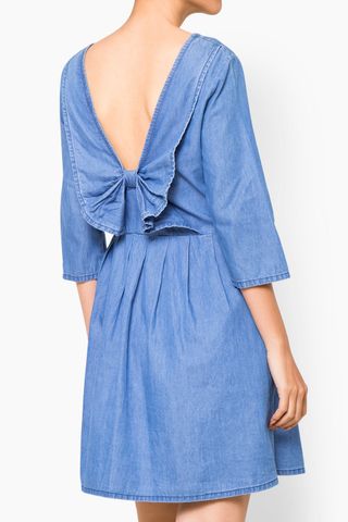 Đầm Jeans Xếp Ly Hở Lưng