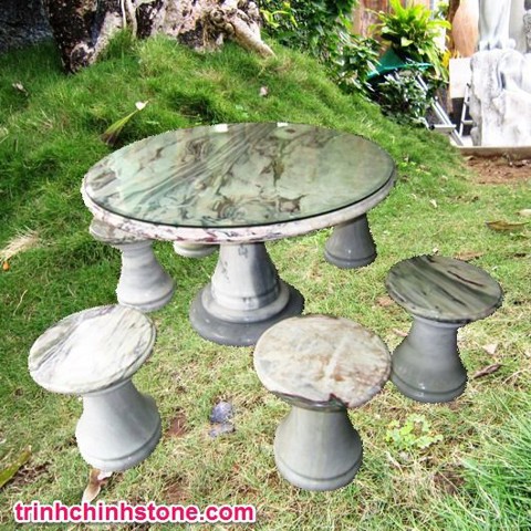 bộ bàn ghế đá tròn cẩm thạch mỹ nghệ non nước