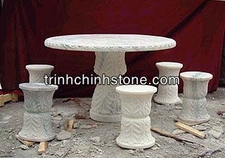 điêu khắc đá bộ bàn ghế tròn