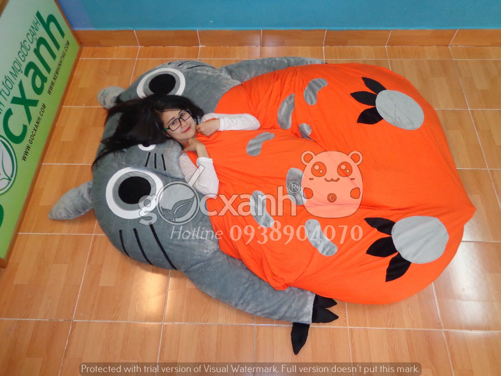 Nệm Totoro ngây thơ, Mền thun cotton lụa, Nhung lạnh, Gối nằm (1.4 x 1.9m)