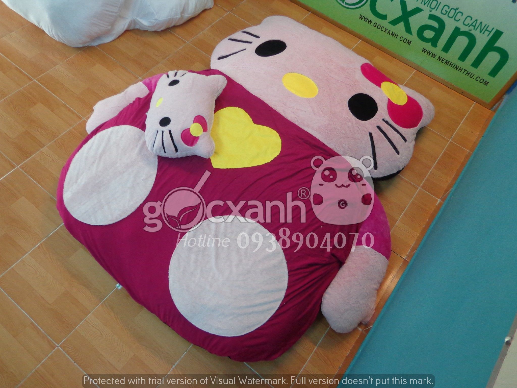 Nệm thú bông Hello Kitty, Mền thun tím hồng, Nhung lạnh, Gối ôm, Gối nằm (1.4 x 1.9m)
