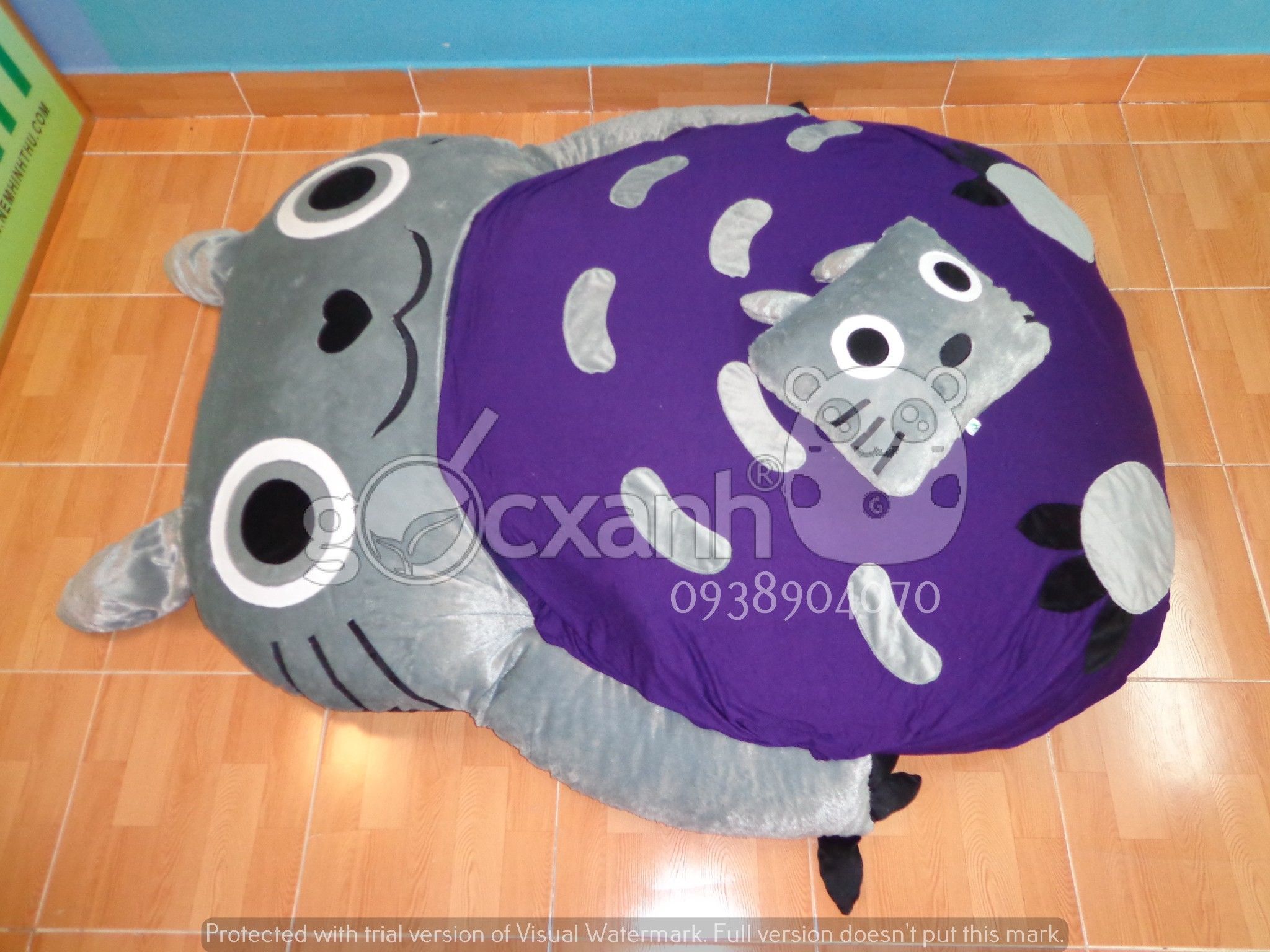 Nệm Totoro miệng mèo, Mền thun cotton lụa (1.4 x 1.9m)