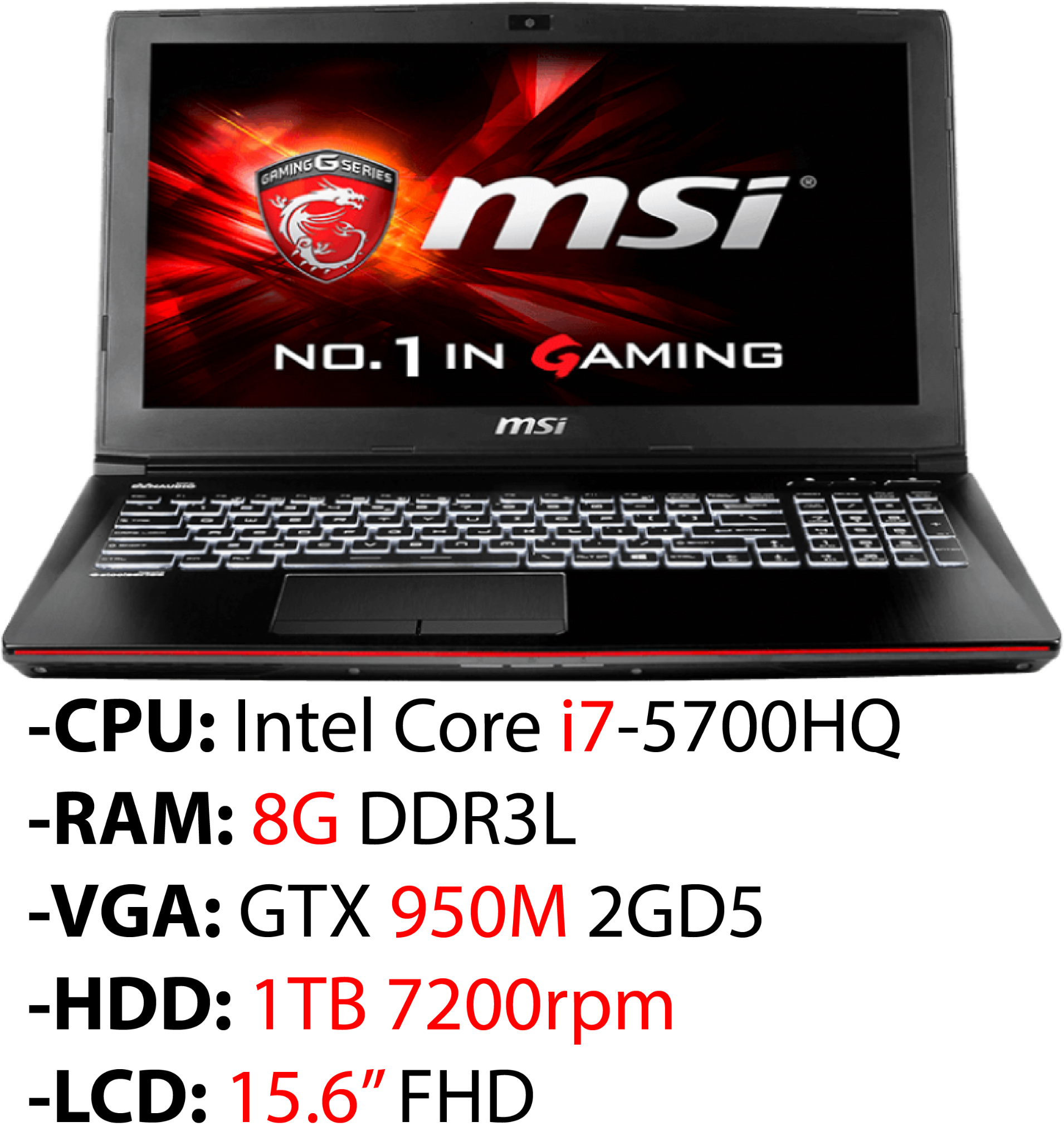 Laptop Gaming MSI GE62 2QL Apache 463XVN