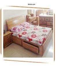Giường 1.6M 2 Ngăn Kéo Kiểu Nhật - Gỗ Sồi Mỹ