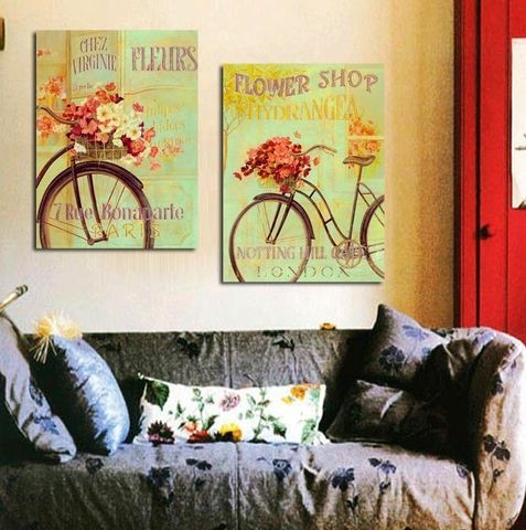 Tranh treo tường xe đạp hoa