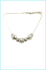  Dây Chuyền Ngắn - 3 Quả Cầu Màu Vàng Đồng Pha Lê Trắng 