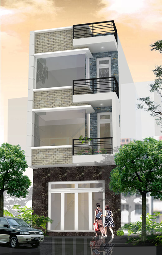 Nhà phố lệch tầng mặt tiền 5m 3 tầng