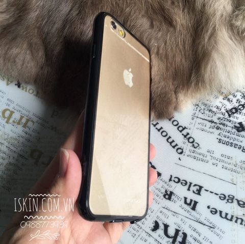 Ốp lưng iPhone 6/6s Plus Lưng trong suốt, không ố vàng, viền dẻo màu, có nút che bụi
