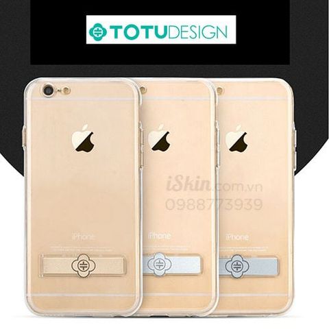 Ốp lưng Iphone 6/6s Plus ToTu Metal Holder - Silicon dẻo trong suốt, chống máy, nút bấm kim loại nổi