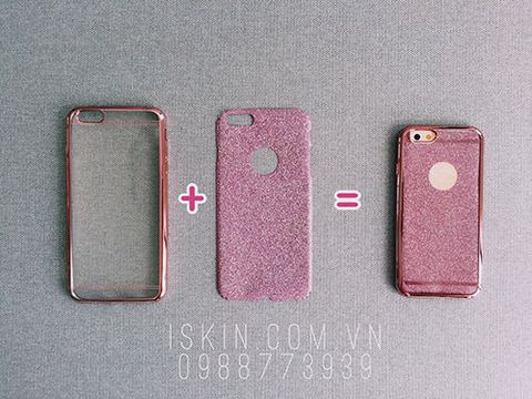 Ốp lưng Iphone 6/6s Plus iSecret+ dẻo, kim tuyến Rose Gold, xài 2 kiểu