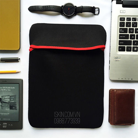 Túi chống sốc laptop 11.6" viền đỏ dạng nhét đứng hai da