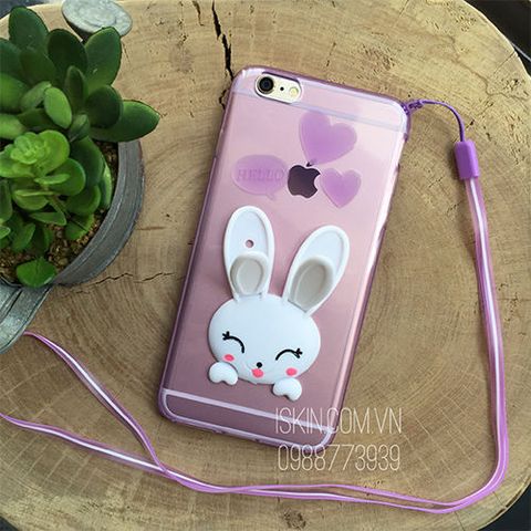 Ốp lưng Iphone 6/6s Thỏ Bunny dễ thương, có dây đeo, có chống máy
