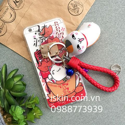 Ốp lưng Iphone 6 6s Plus dẻo Mèo Tài Lộc 2016, có iRing mèo leng keng