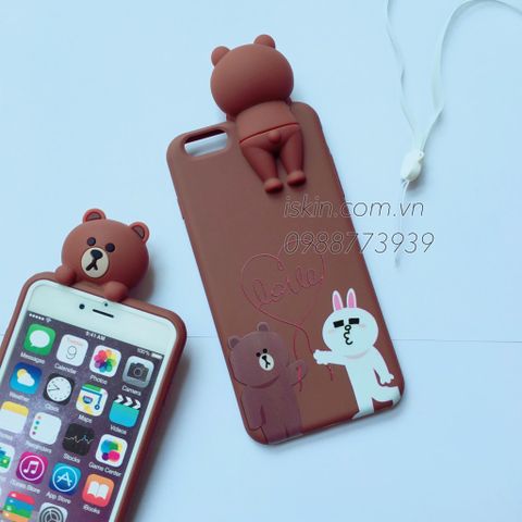 Ốp Lưng Iphone 6 6s Gấu Brown, Thỏ Cony Nhô Đầu Silicon Dẻo Nổi
