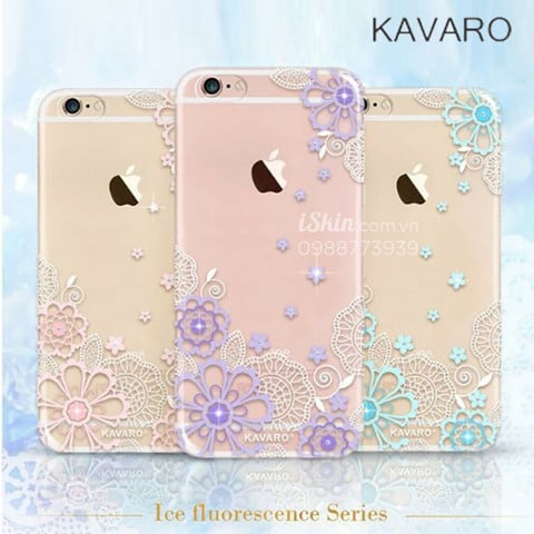 Ốp lưng Iphone 6/6s Kavaro dẻo trong, hoa văn ren, đá đính chìm đẹp, ko rớt hộp Giá Rẻ TpHcm Iskin