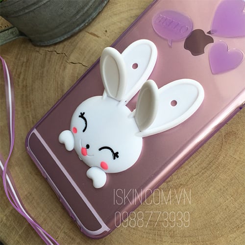 Ốp lưng Iphone 6/6s Thỏ Bunny dễ thương, đẹp, silicon dẻo trong, chống máy, dây đeo cổ, Giá rẻ Tphcm