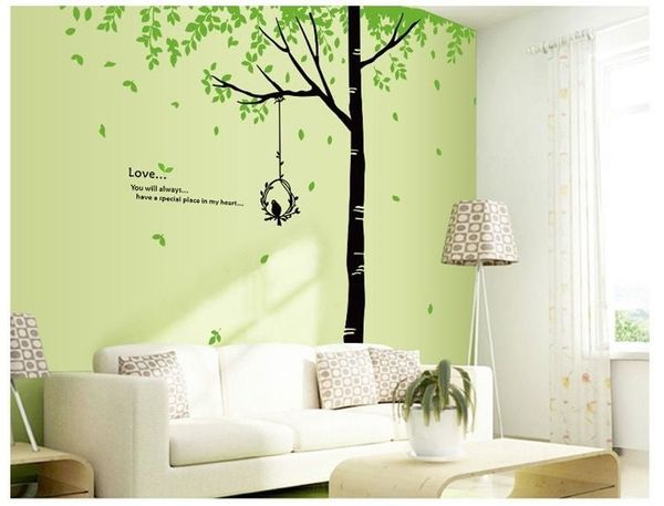 Decal cây xanh lồng chim