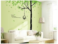 Decal cây xanh lồng chim