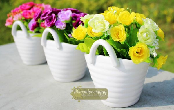 Chậu sứ giỏ sách hồng mini